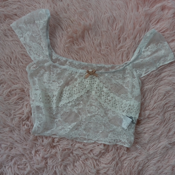 Gorg full lace scoop neck w accent bow crop top! nwot! - Picture 7 of 11